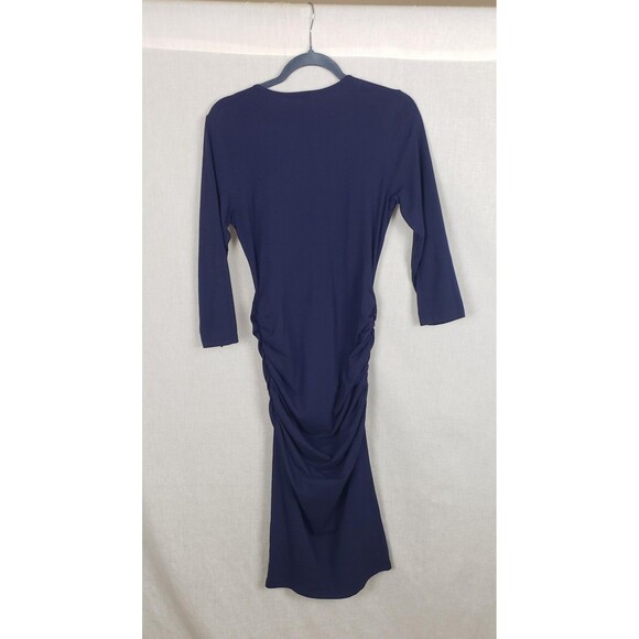 Michael Stars Dress M Navy Blue Ruched Midi USA 100% Cotton Casual Work Sexy - Picture 2 of 4